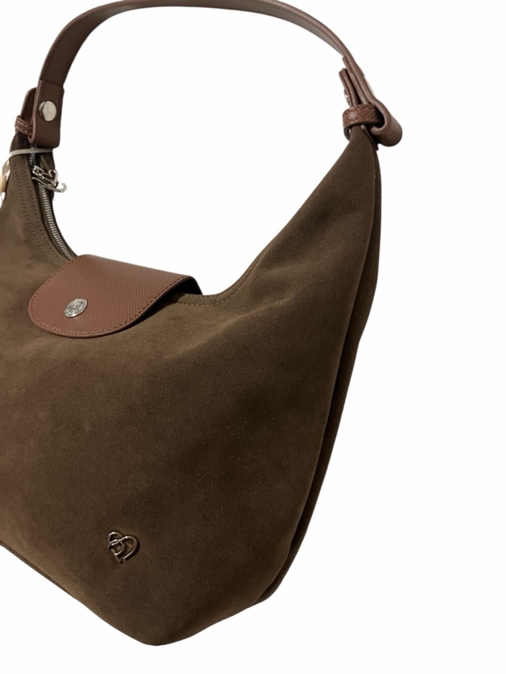 Dark Brown Suede Two Way Bag with Leather Trim - Picture 9 of 13
